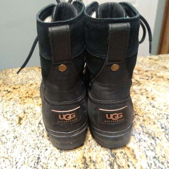 UGG Azaria Black Waterproof Suede Lace Up Leather Winter Boots 1017380 Women's 7 - Picture 9 of 12